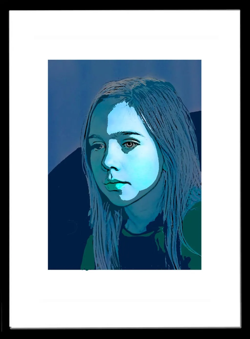 Et portrett av en jente i blå toner